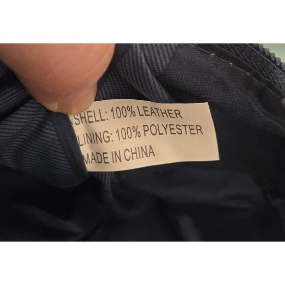 Joy Mangano Womens Navy/Brown Leather Pebbled Large Tote Bag - Picture 8 of 8